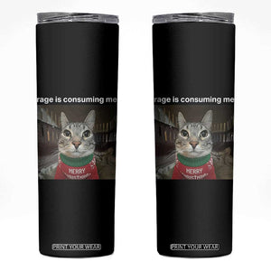 Rage Is Consuming Me Christmas Skinny Tumbler Funny Silly Staring Cat Meme Xmas Ugly Sweater TS11 Black Print Your Wear
