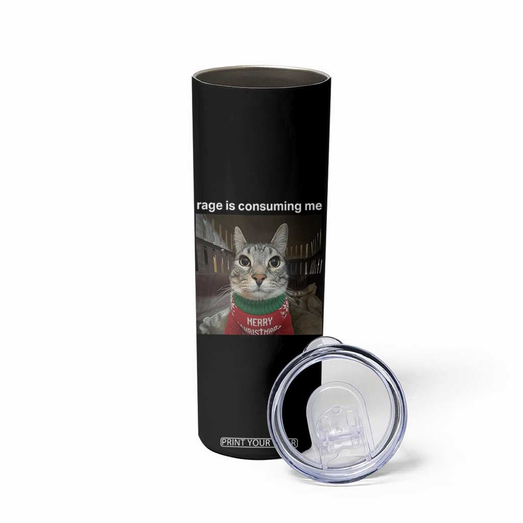 Rage Is Consuming Me Christmas Skinny Tumbler Funny Silly Staring Cat Meme Xmas Ugly Sweater TS11 Print Your Wear