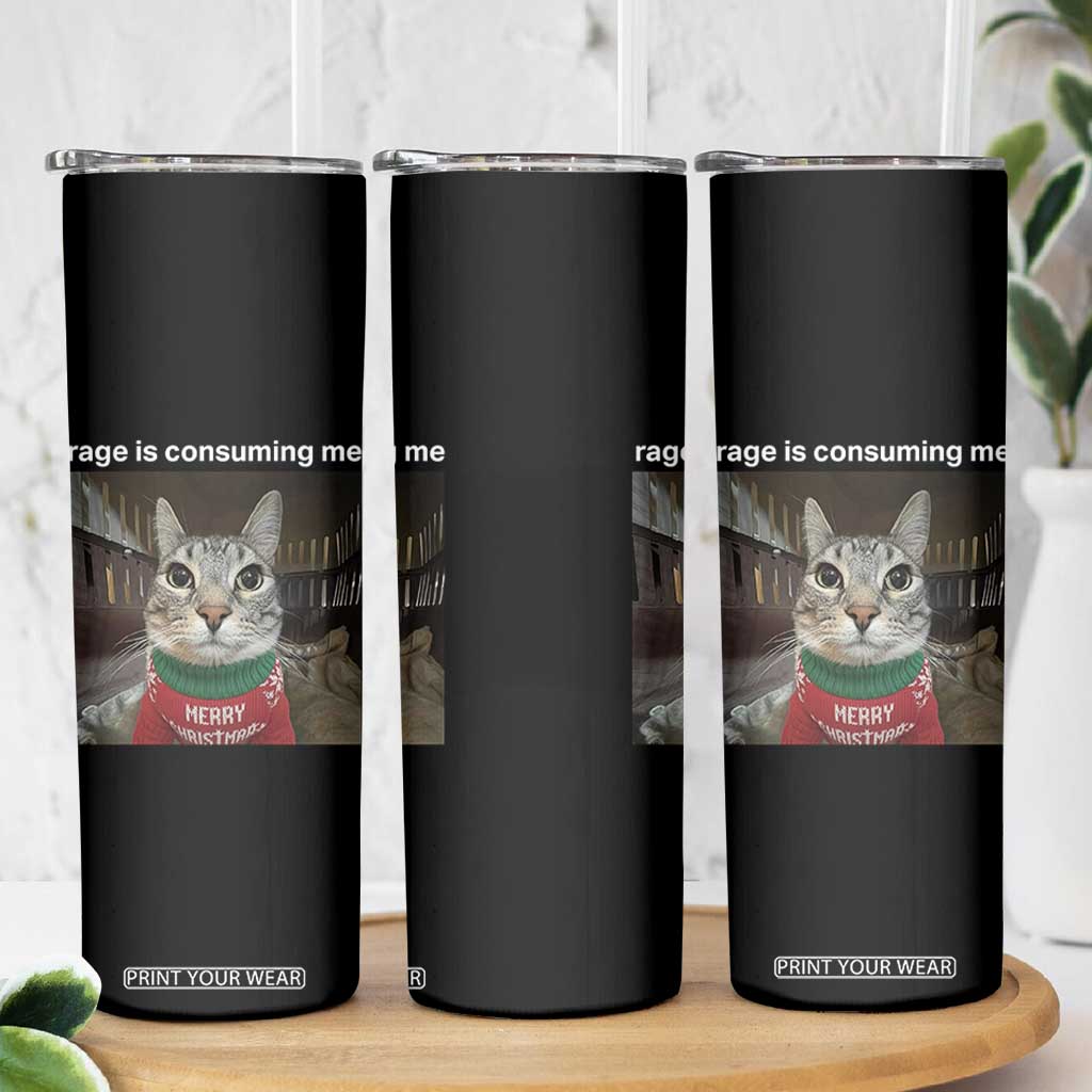 Rage Is Consuming Me Christmas Skinny Tumbler Funny Silly Staring Cat Meme Xmas Ugly Sweater TS11 Print Your Wear