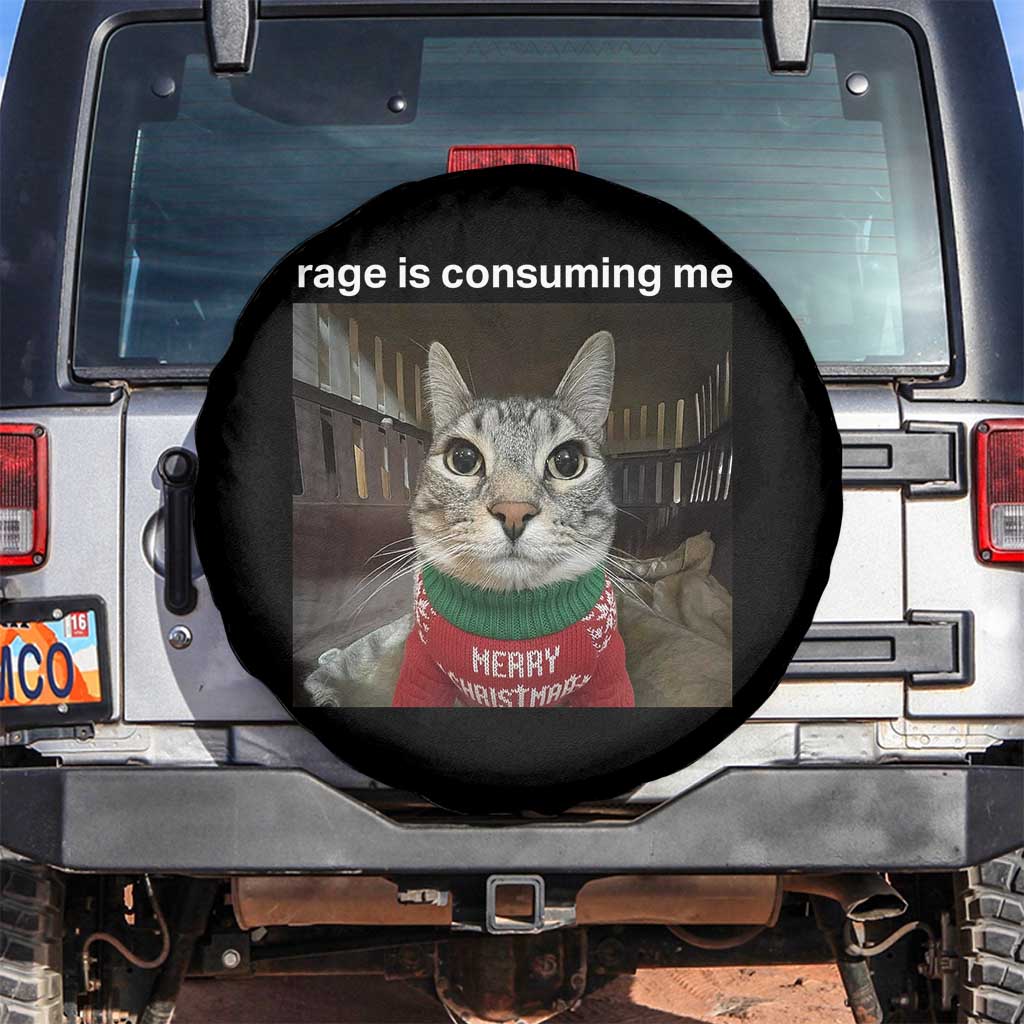 Rage Is Consuming Me Christmas Spare Tire Cover Funny Silly Staring Cat Meme Xmas Ugly Sweater TS11 No hole Black Print Your Wear
