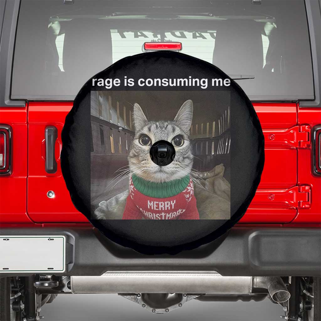 Rage Is Consuming Me Christmas Spare Tire Cover Funny Silly Staring Cat Meme Xmas Ugly Sweater TS11 Black Print Your Wear