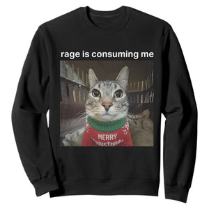 Rage Is Consuming Me Christmas Sweatshirt Funny Silly Staring Cat Meme Xmas Ugly Sweater TS11 Black Print Your Wear