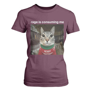 Rage Is Consuming Me Christmas T Shirt For Women Funny Silly Staring Cat Meme Xmas Ugly Sweater TS11 Maroon Print Your Wear