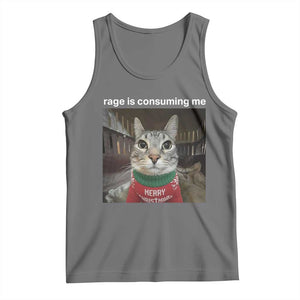 Rage Is Consuming Me Christmas Tank Top Funny Silly Staring Cat Meme Xmas Ugly Sweater TS11 Black Heather Print Your Wear