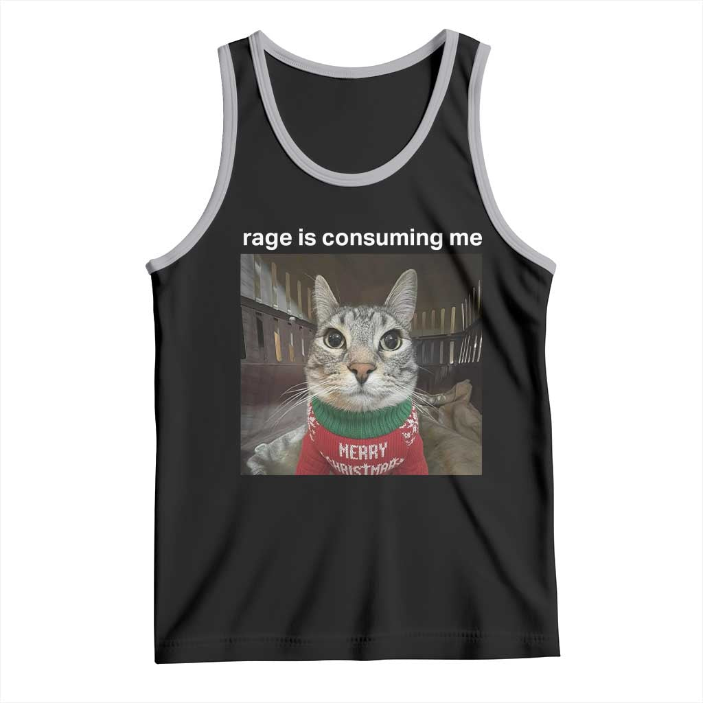 Rage Is Consuming Me Christmas Tank Top Funny Silly Staring Cat Meme Xmas Ugly Sweater TS11 Black Athletic Heather Print Your Wear