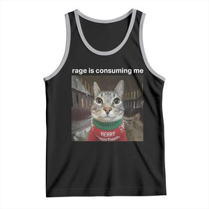 Rage Is Consuming Me Christmas Tank Top Funny Silly Staring Cat Meme Xmas Ugly Sweater TS11 Black Athletic Heather Print Your Wear