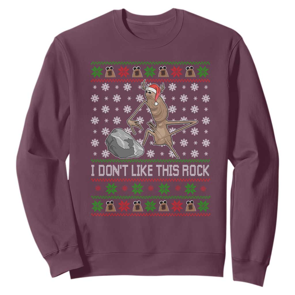 Funny Marcus The Worm Christmas Sweatshirt I Dont Like This Rock Xmas Holiday TS11 Maroon Print Your Wear