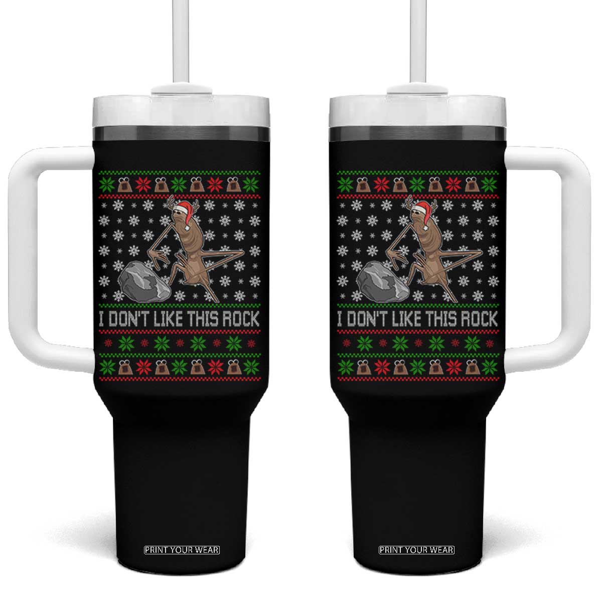 Funny Marcus The Worm Christmas Tumbler With Handle I Dont Like This Rock Xmas Holiday TS11 One Size: 40 oz Black Print Your Wear