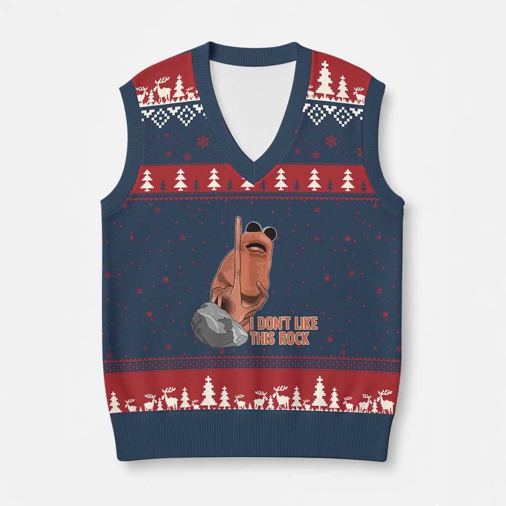 Funny Marcus The Worm V-Neck Knit Sweater Vest I Dont Like This Rock Meme TS11 Navy Red Print Your Wear