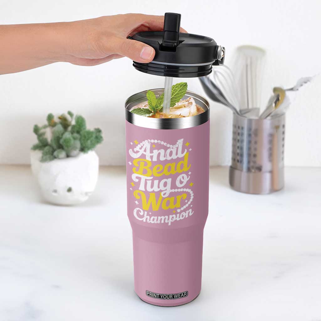 Funny Anal Bead Tug O War Flip Straw Tumbler Inappropriate Adult Humor Weird Cringe TS11 One Size: 30 oz Light Pink Print Your Wear