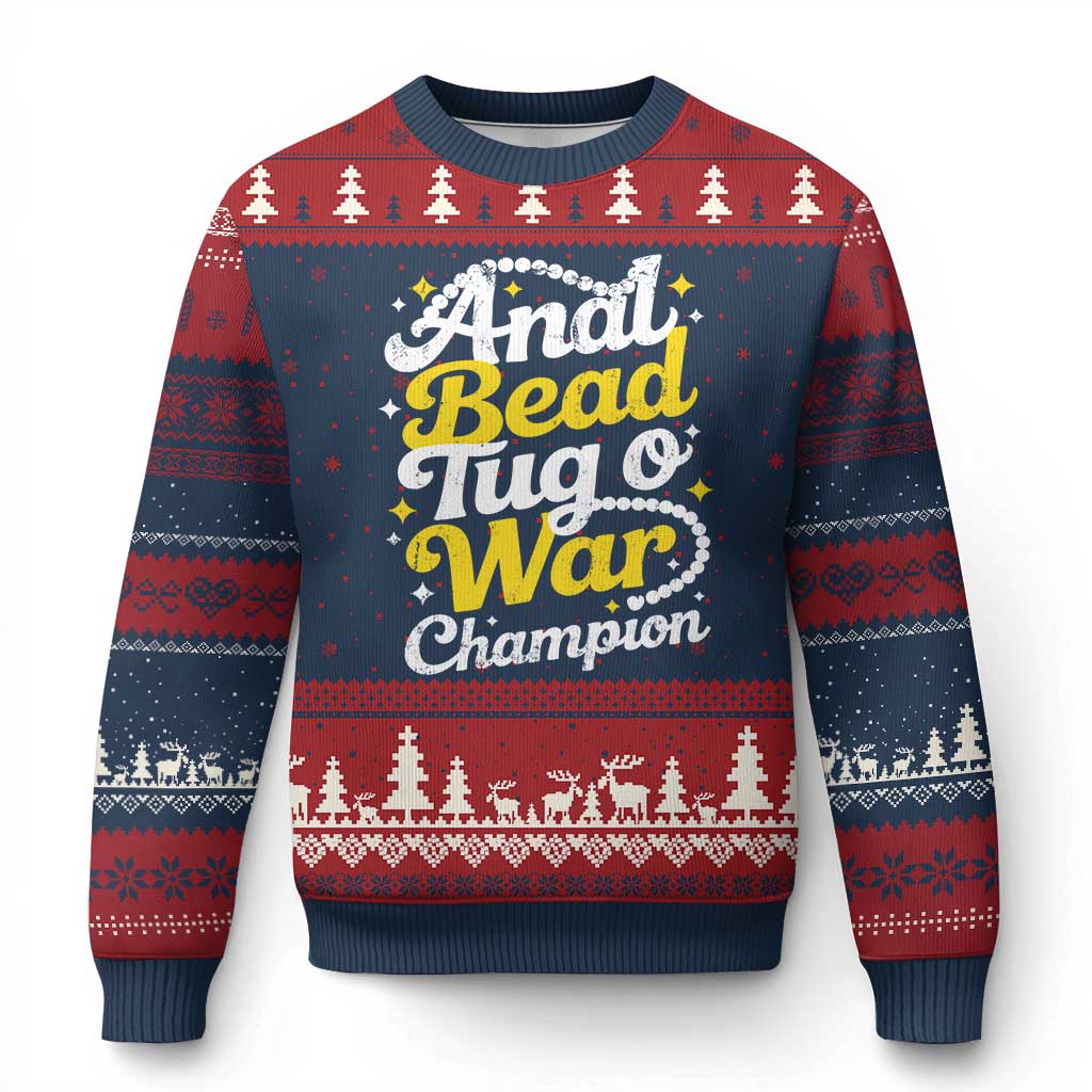 Funny Anal Bead Tug O War Ugly Christmas Sweater Inappropriate Adult Humor Weird Cringe TS11 Navy Red Print Your Wear