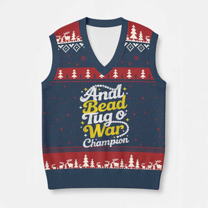Funny Anal Bead Tug O War V-Neck Knit Sweater Vest Inappropriate Adult Humor Weird Cringe TS11 Navy Red Print Your Wear