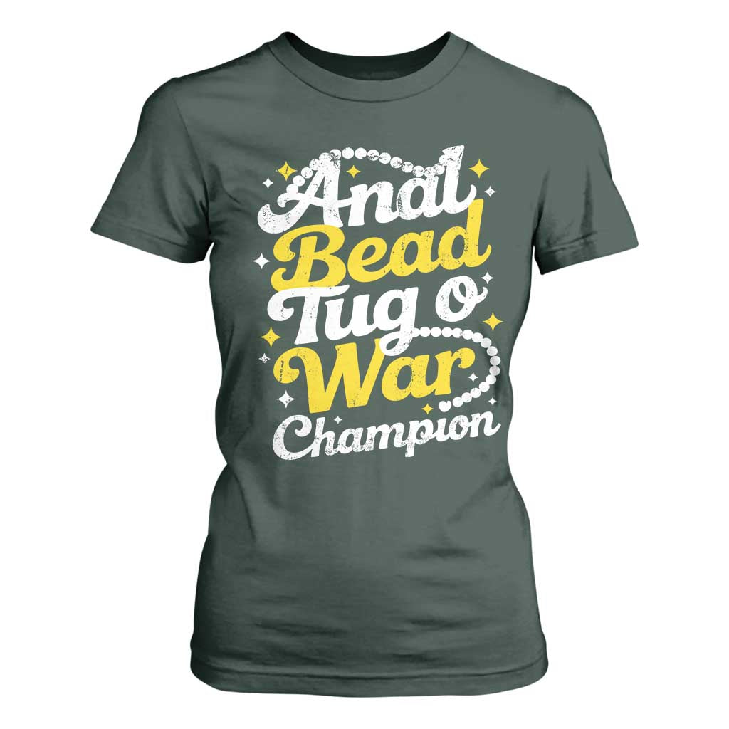 Funny Anal Bead Tug O War T Shirt For Women Inappropriate Adult Humor Weird Cringe TS11 Dark Forest Green Print Your Wear