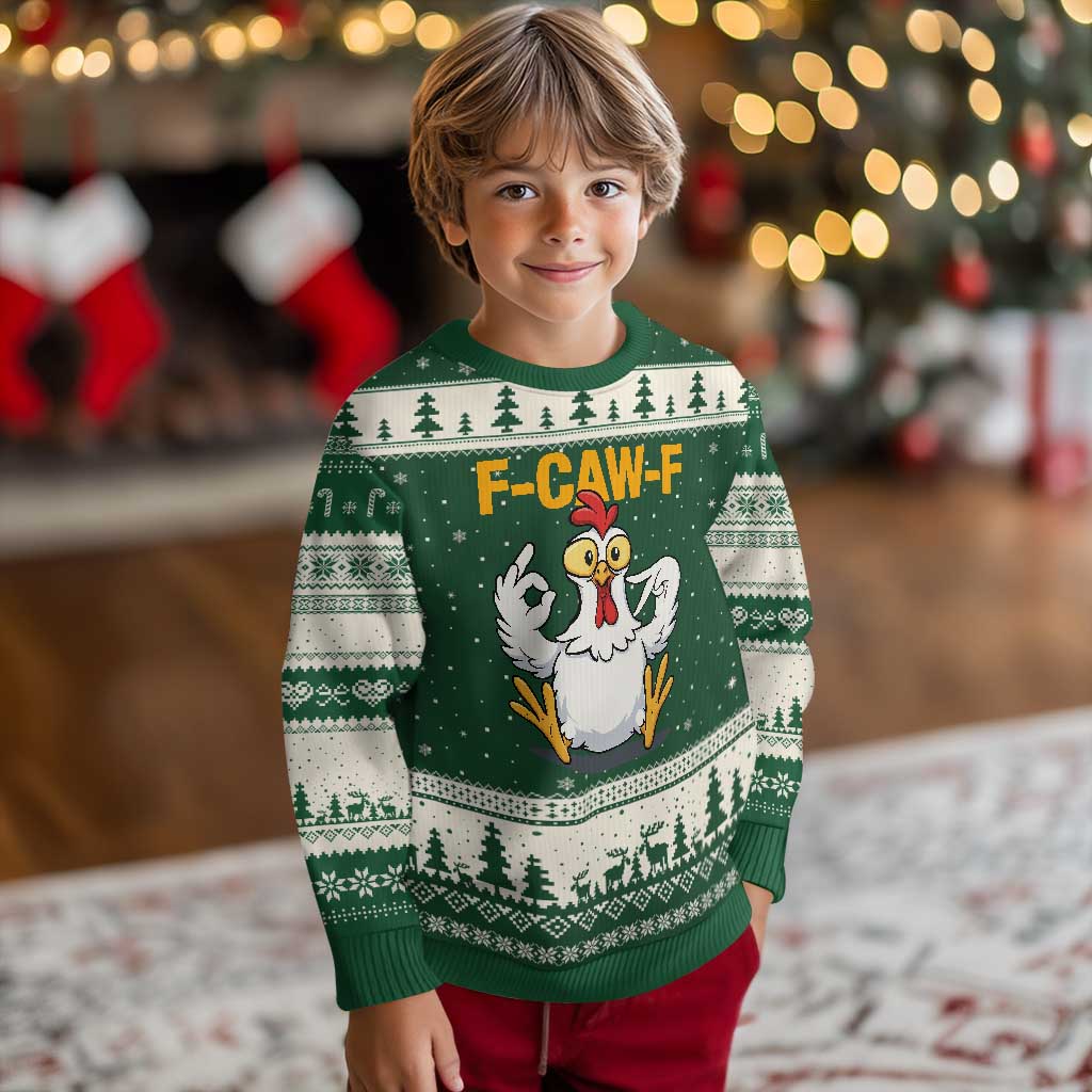 Funny F Caw F 67 Meme Ugly Christmas Sweater Cartoon Chicken Poultry Humor TS11 Forest Green Beige Print Your Wear