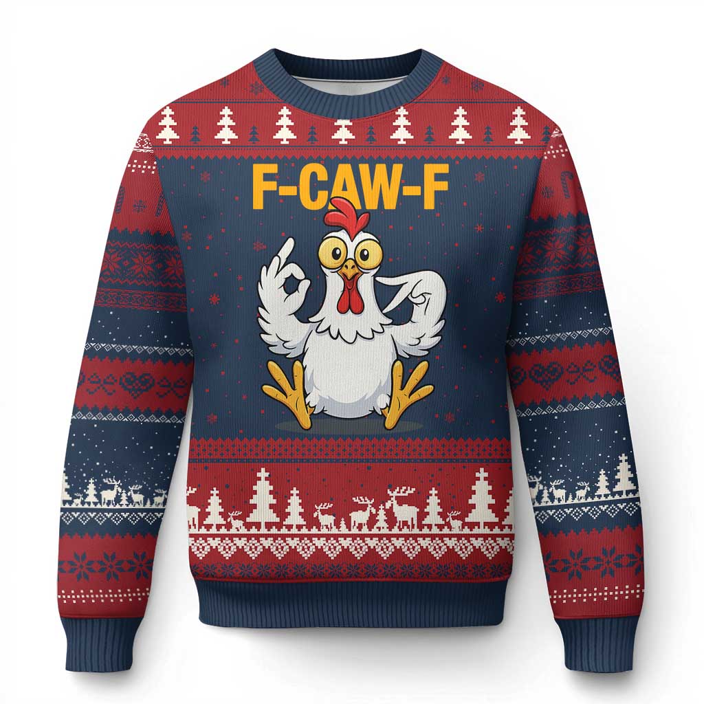 Funny F Caw F 67 Meme Ugly Christmas Sweater Cartoon Chicken Poultry Humor TS11 Navy Red Print Your Wear