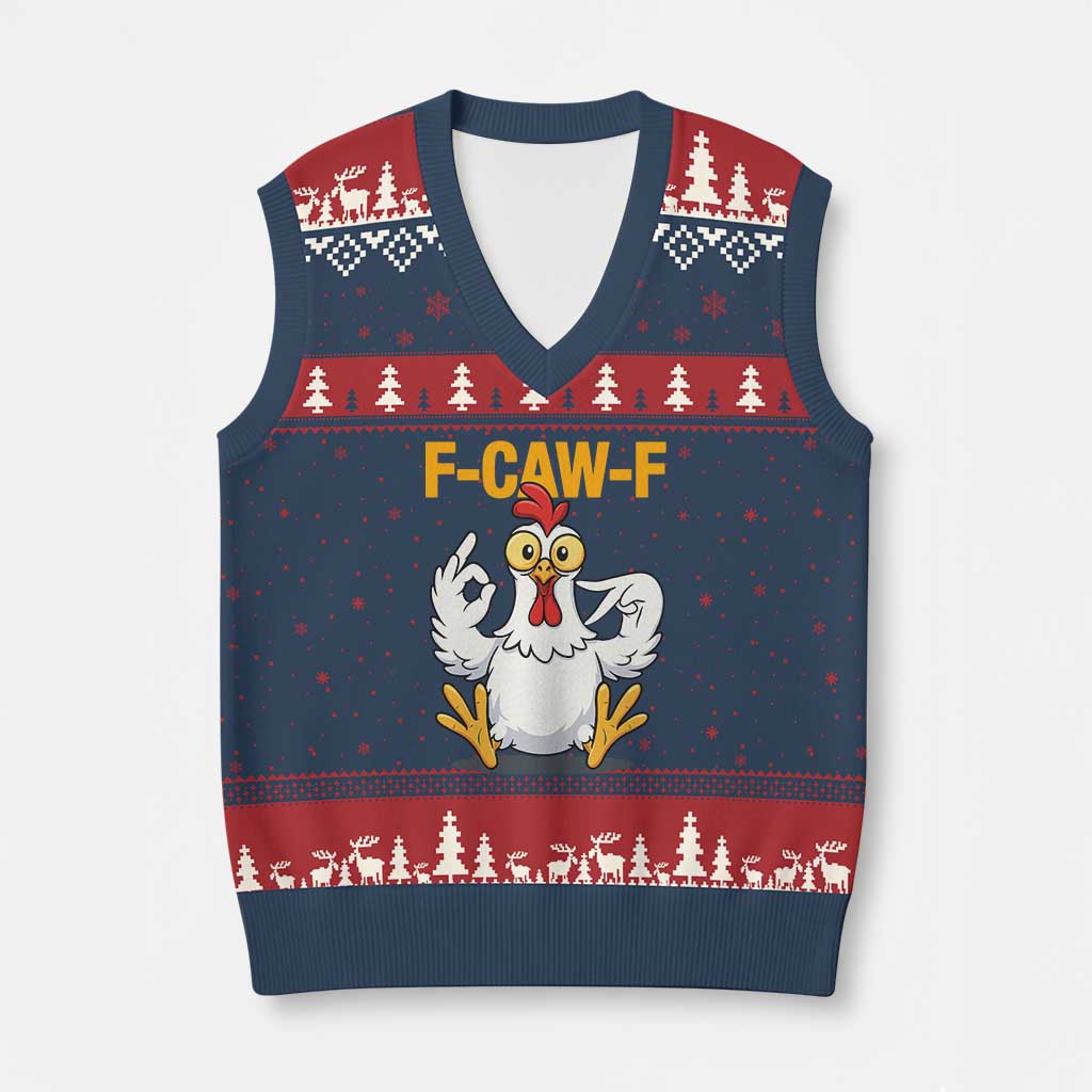 Funny F Caw F 67 Meme V-Neck Knit Sweater Vest Cartoon Chicken Poultry Humor TS11 Navy Red Print Your Wear