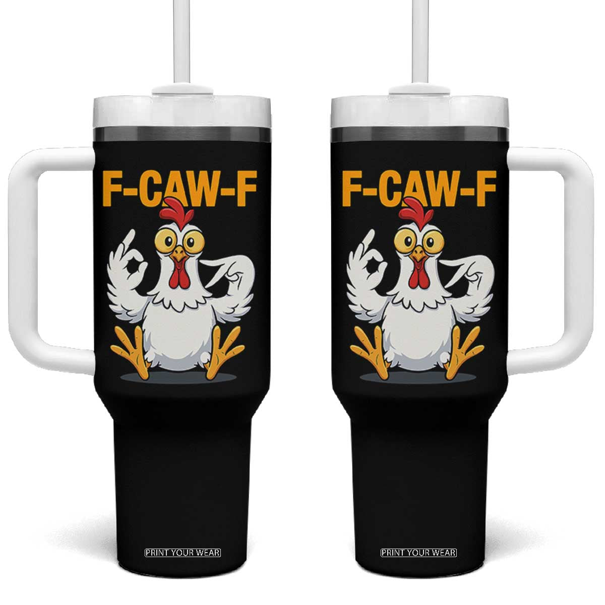 Funny F Caw F 67 Meme Tumbler With Handle Cartoon Chicken Poultry Humor TS11 One Size: 40 oz Black Print Your Wear