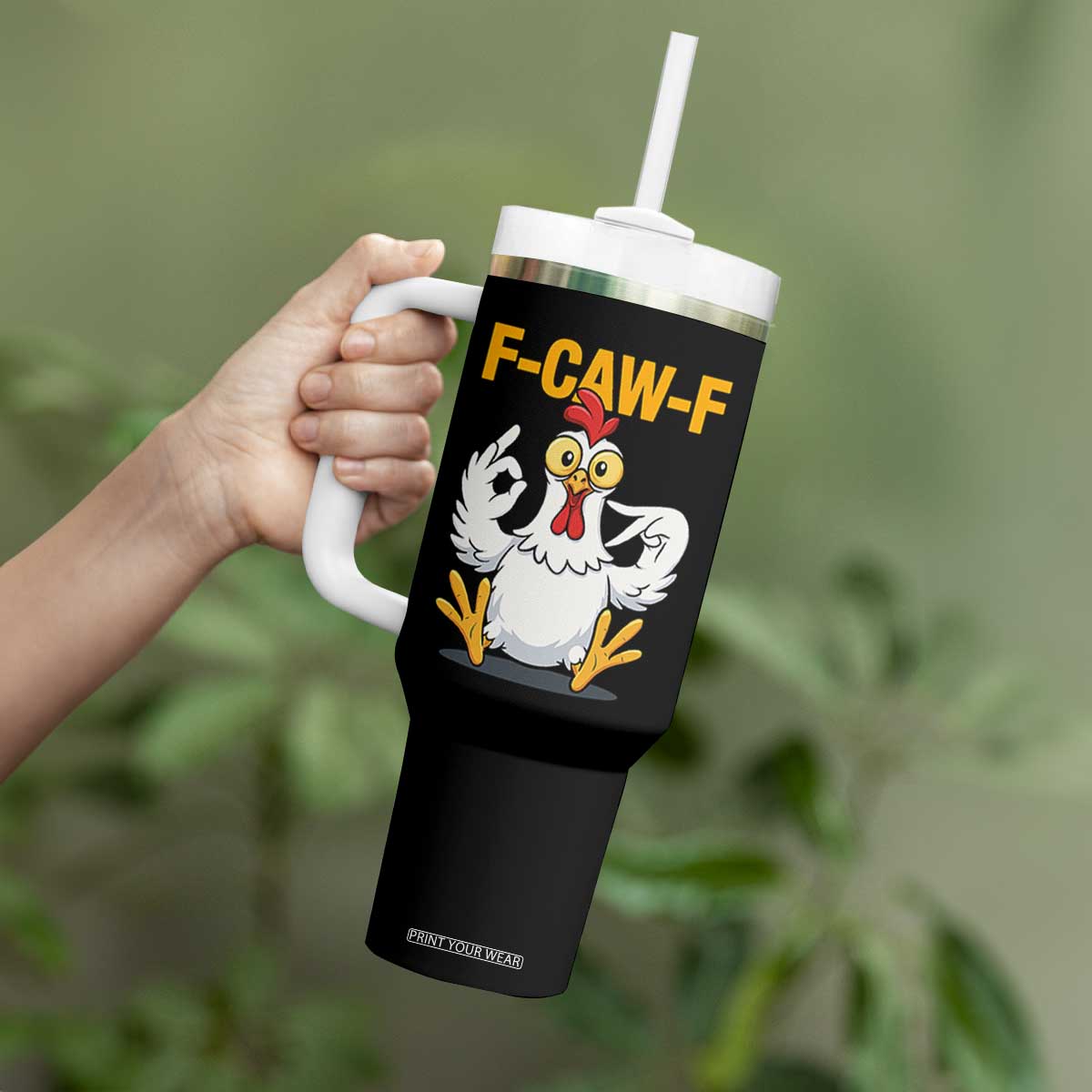 Funny F Caw F 67 Meme Tumbler With Handle Cartoon Chicken Poultry Humor TS11 Print Your Wear
