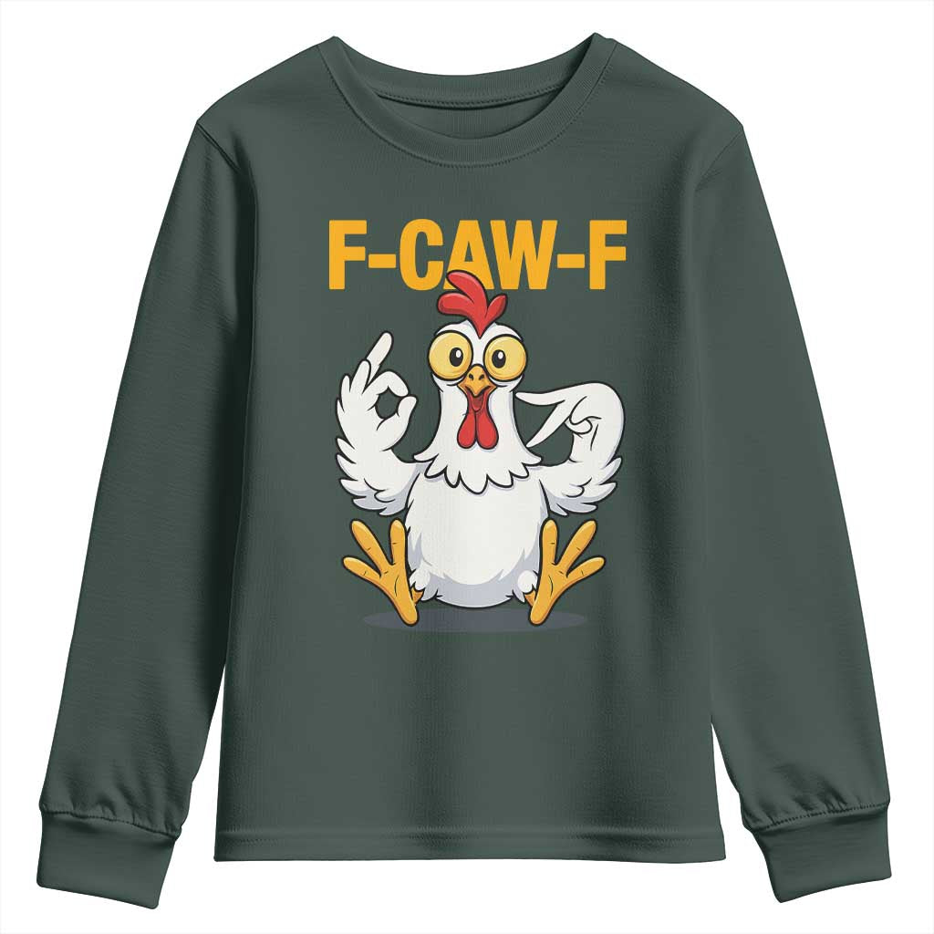 Funny F Caw F 67 Meme Youth Sweatshirt Cartoon Chicken Poultry Humor TS11 Dark Forest Green Print Your Wear