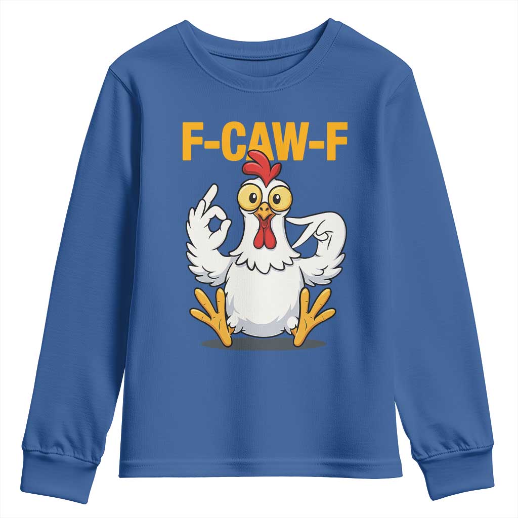 Funny F Caw F 67 Meme Youth Sweatshirt Cartoon Chicken Poultry Humor TS11 Royal Blue Print Your Wear
