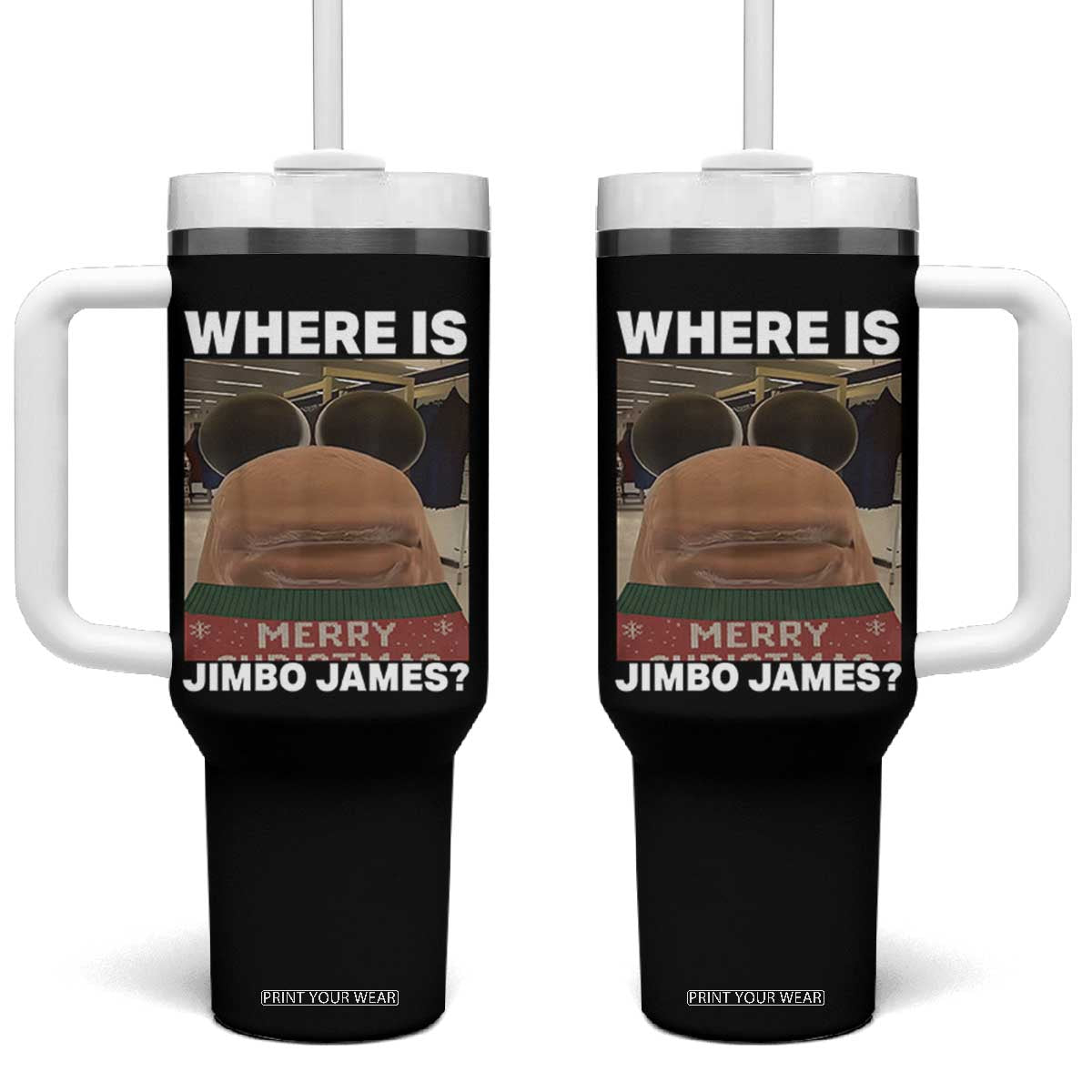 Funny Marcus The Worm Christmas Tumbler With Handle Where Is Jimbo James Xmas Ugly Sweater TS11 One Size: 40 oz Black Print Your Wear