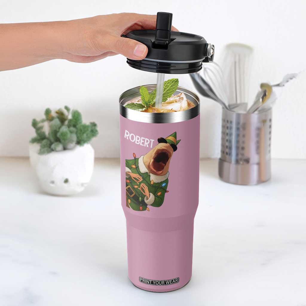 Funny Christmas Marcus The Worm Robert Xmas Elf Flip Straw Tumbler TS11 One Size: 30 oz Light Pink Print Your Wear