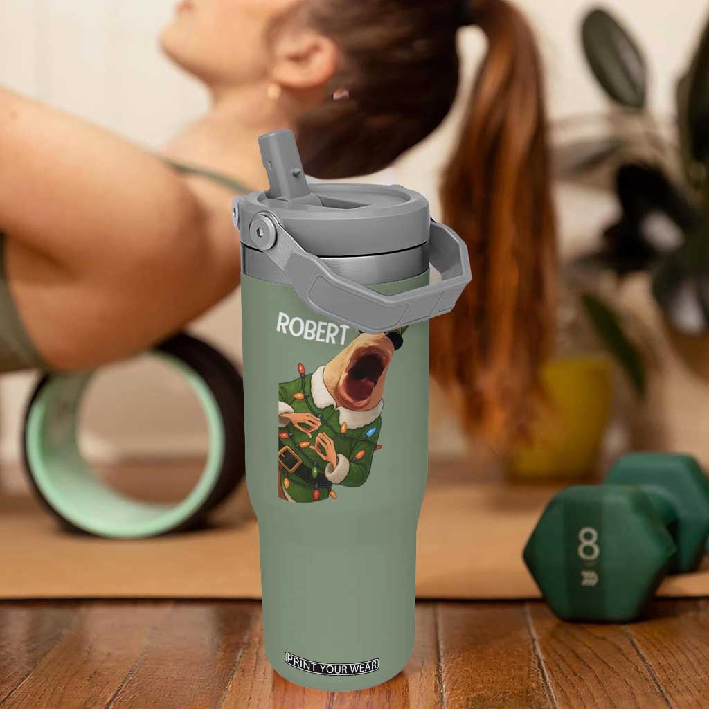 Funny Christmas Marcus The Worm Robert Xmas Elf Flip Straw Tumbler TS11 One Size: 30 oz Moss Green Print Your Wear