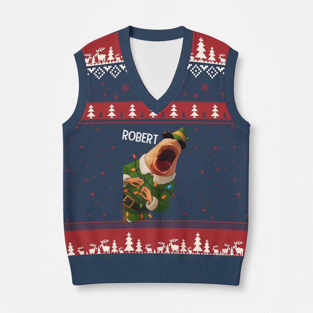 Funny Xmas Marcus The Worm Robert Xmas Elf V-Neck Knit Sweater Vest TS11 Navy Red Print Your Wear