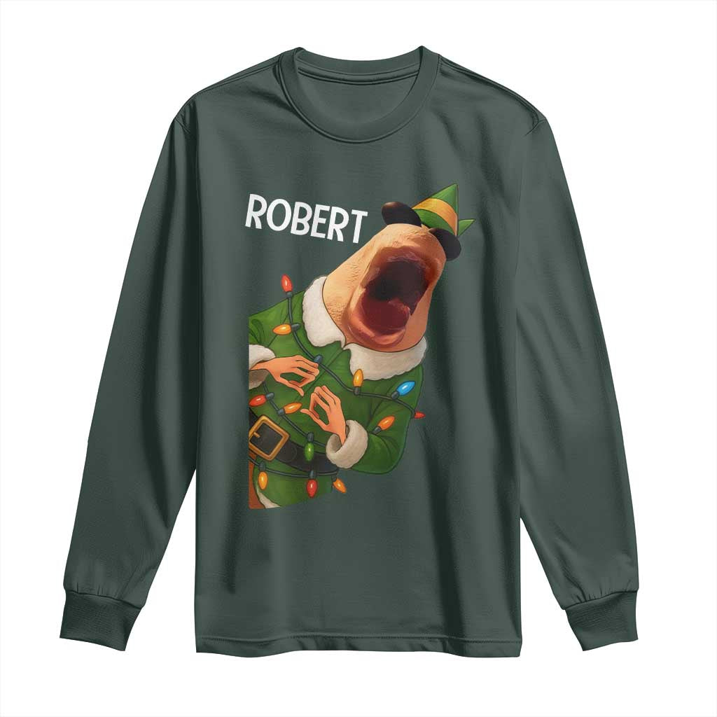 Funny Christmas Marcus The Worm Robert Xmas Elf Long Sleeve Shirt TS11 Dark Forest Green Print Your Wear