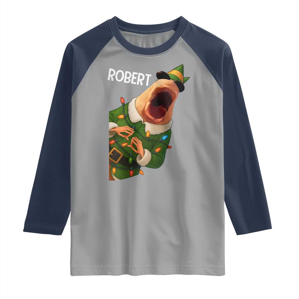 Funny Christmas Marcus The Worm Robert Xmas Elf Raglan Shirt TS11 Sport Gray Navy Print Your Wear