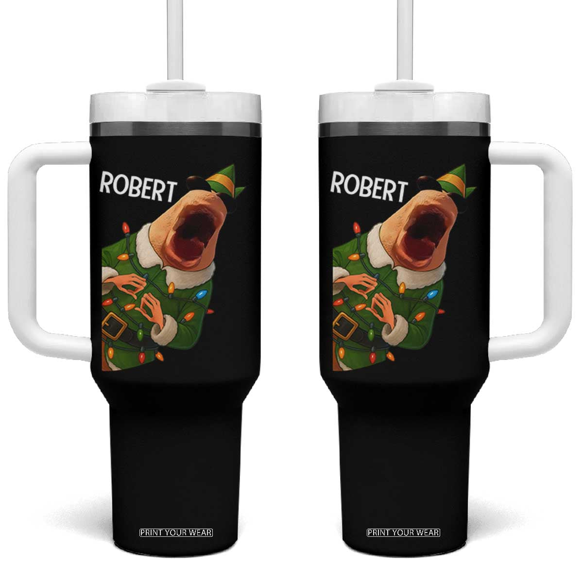 Funny Christmas Marcus The Worm Robert Xmas Elf Tumbler With Handle TS11 One Size: 40 oz Black Print Your Wear