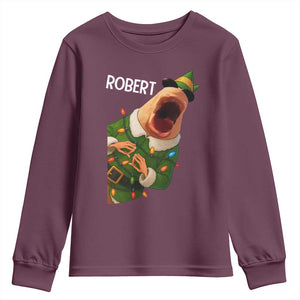 Funny Christmas Marcus The Worm Robert Xmas Elf Youth Sweatshirt TS11 Maroon Print Your Wear