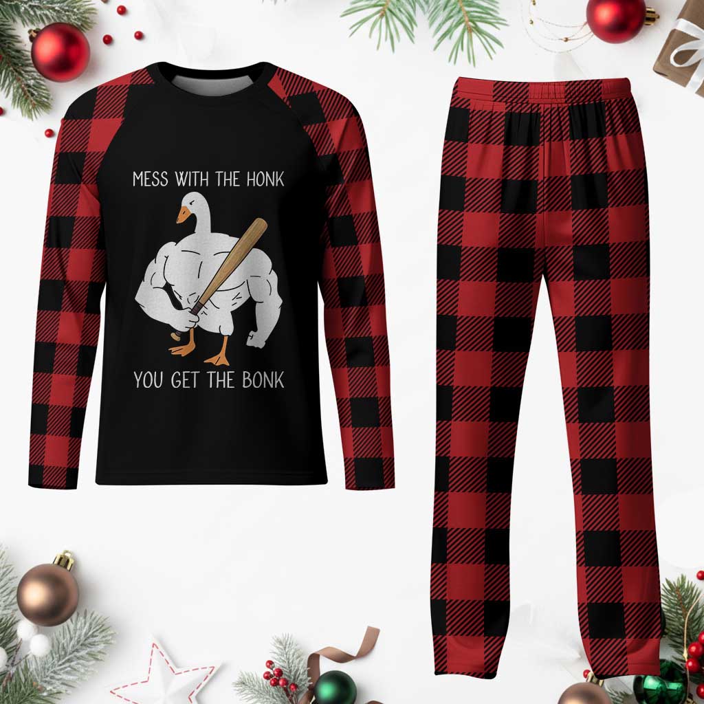 Funny Mess With The Honk You Get The Bonk Plaid Pajama Set Muscle Silly Goose TS11 Buffalo Plaid Print Your Wear