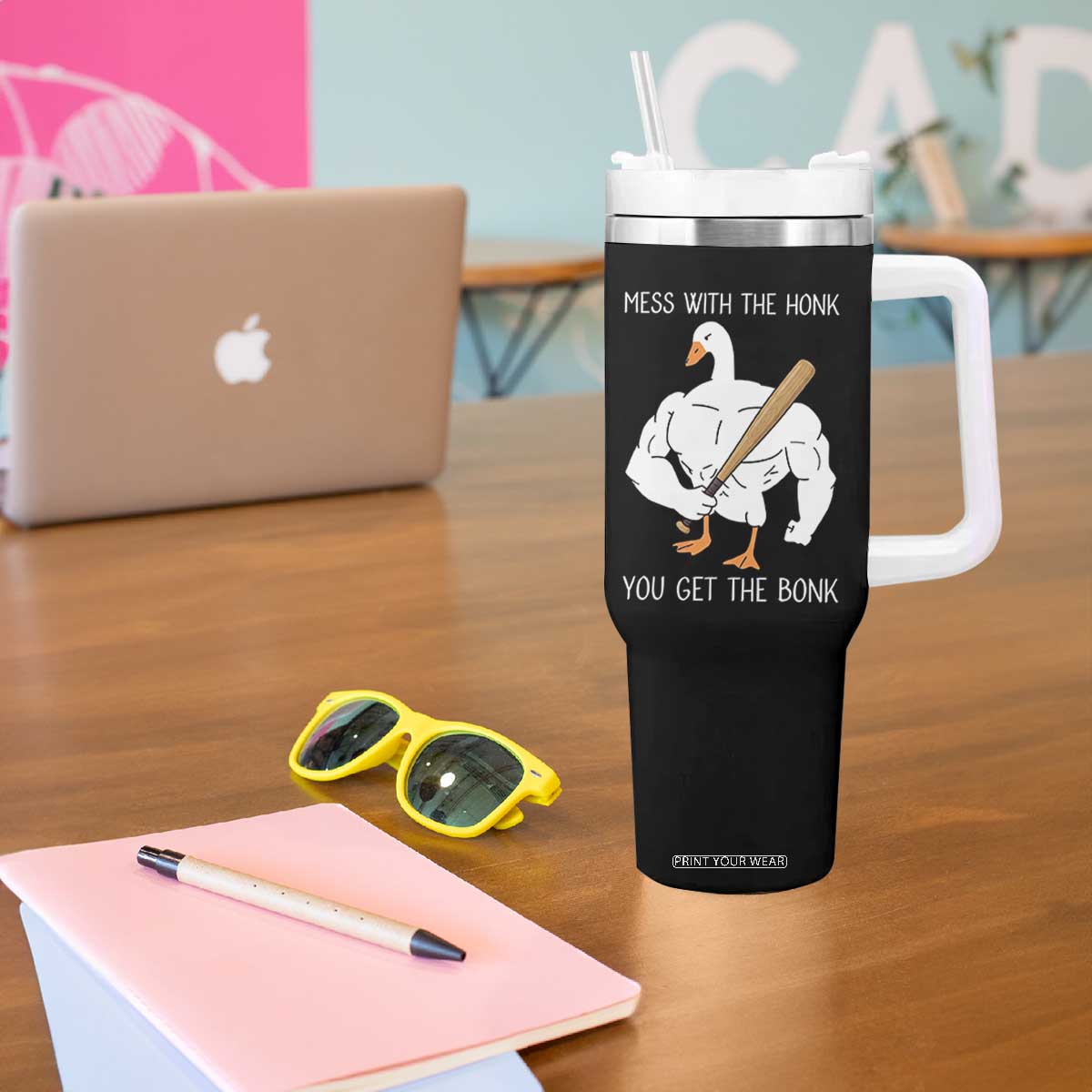 Funny Mess With The Honk You Get The Bonk Tumbler With Handle Muscle Silly Goose TS11 Print Your Wear