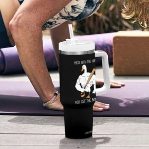 Funny Mess With The Honk You Get The Bonk Tumbler With Handle Muscle Silly Goose TS11 Print Your Wear