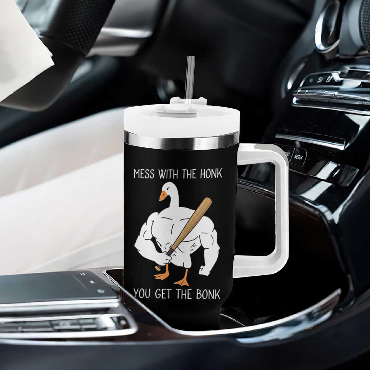 Funny Mess With The Honk You Get The Bonk Tumbler With Handle Muscle Silly Goose TS11 Print Your Wear