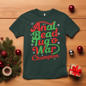 Funny Anal Bead Tug O War Christmas T Shirt Inappropriate Adult Humor Weird Cringe TS11 Dark Forest Green Print Your Wear