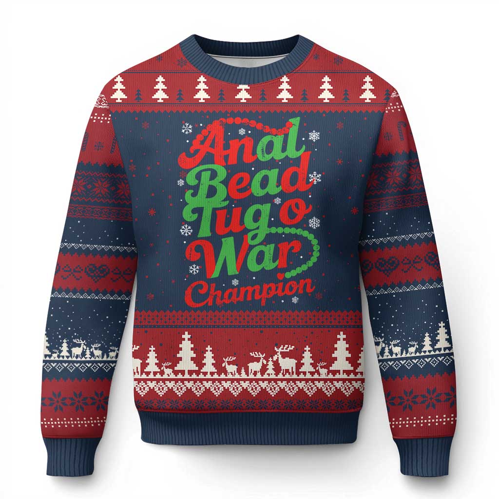 Funny Anal Bead Tug O War Xmas Ugly Christmas Sweater Inappropriate Adult Humor Weird Cringe TS11 Navy Red Print Your Wear