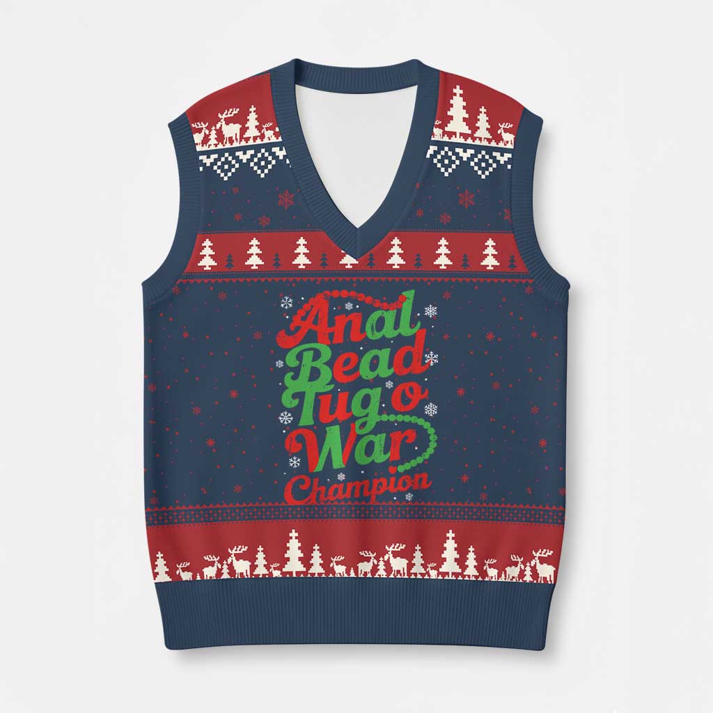 Funny Anal Bead Tug O War Xmas V-Neck Knit Sweater Vest Inappropriate Adult Humor Weird Cringe TS11 Navy Red Print Your Wear
