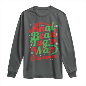 Funny Anal Bead Tug O War Christmas Long Sleeve Shirt Inappropriate Adult Humor Weird Cringe TS11 Dark Heather Print Your Wear
