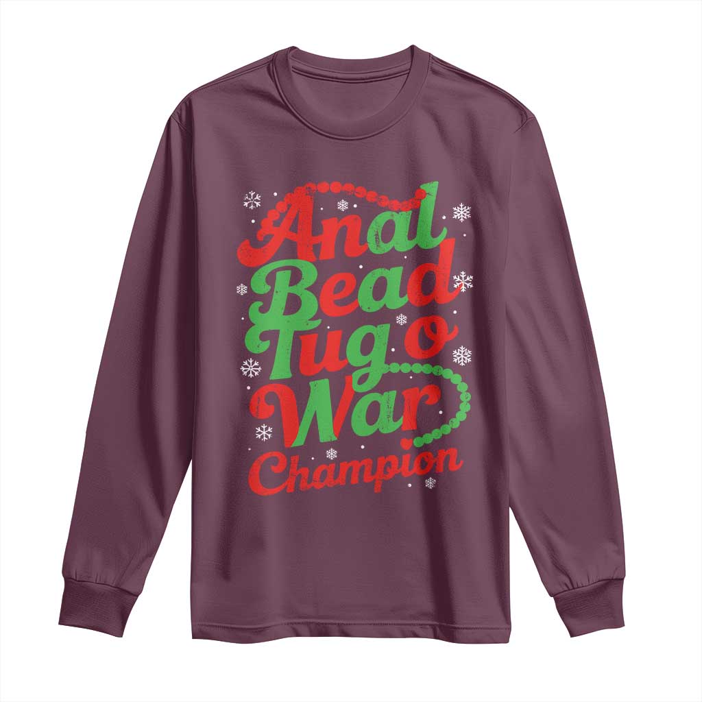 Funny Anal Bead Tug O War Christmas Long Sleeve Shirt Inappropriate Adult Humor Weird Cringe TS11 Maroon Print Your Wear