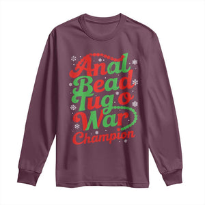 Funny Anal Bead Tug O War Christmas Long Sleeve Shirt Inappropriate Adult Humor Weird Cringe TS11 Maroon Print Your Wear