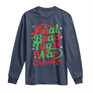 Funny Anal Bead Tug O War Christmas Long Sleeve Shirt Inappropriate Adult Humor Weird Cringe TS11 Navy Print Your Wear
