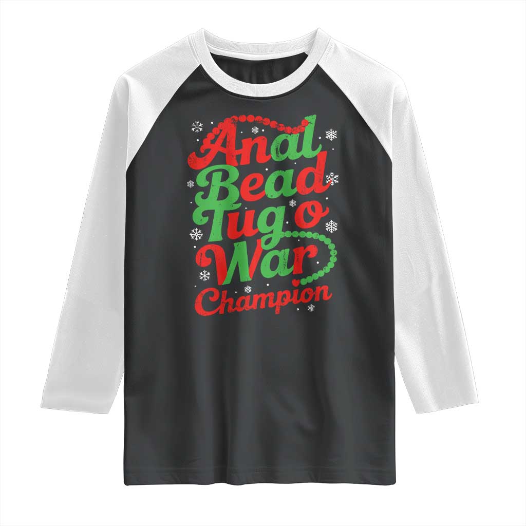Funny Anal Bead Tug O War Christmas Raglan Shirt Inappropriate Adult Humor Weird Cringe TS11 Black White Print Your Wear