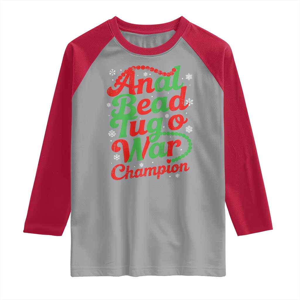Funny Anal Bead Tug O War Christmas Raglan Shirt Inappropriate Adult Humor Weird Cringe TS11 Sport Gray Red Print Your Wear