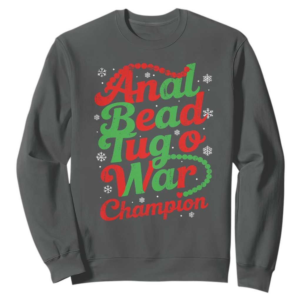 Funny Anal Bead Tug O War Christmas Sweatshirt Inappropriate Adult Humor Weird Cringe TS11 Dark Heather Print Your Wear