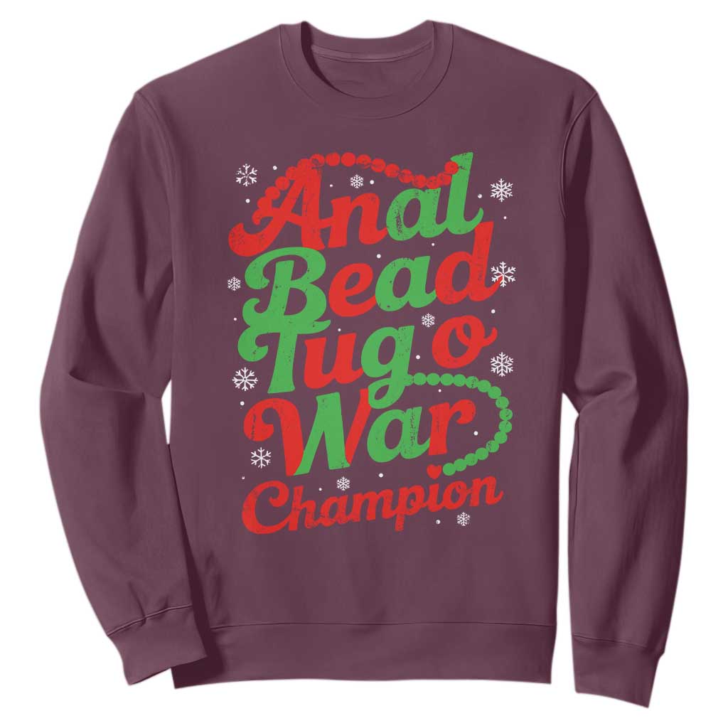 Funny Anal Bead Tug O War Christmas Sweatshirt Inappropriate Adult Humor Weird Cringe TS11 Maroon Print Your Wear