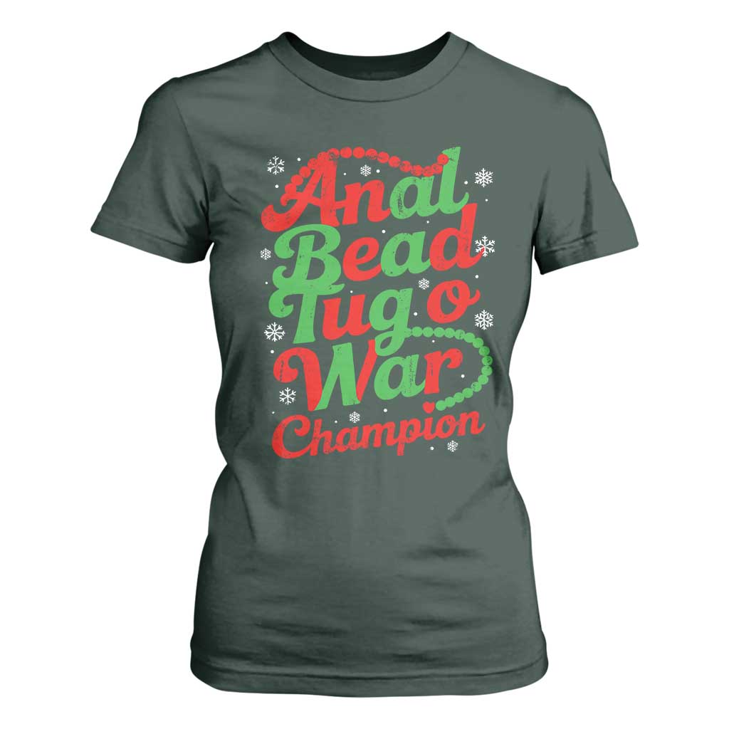 Funny Anal Bead Tug O War Christmas T Shirt For Women Inappropriate Adult Humor Weird Cringe TS11 Dark Forest Green Print Your Wear