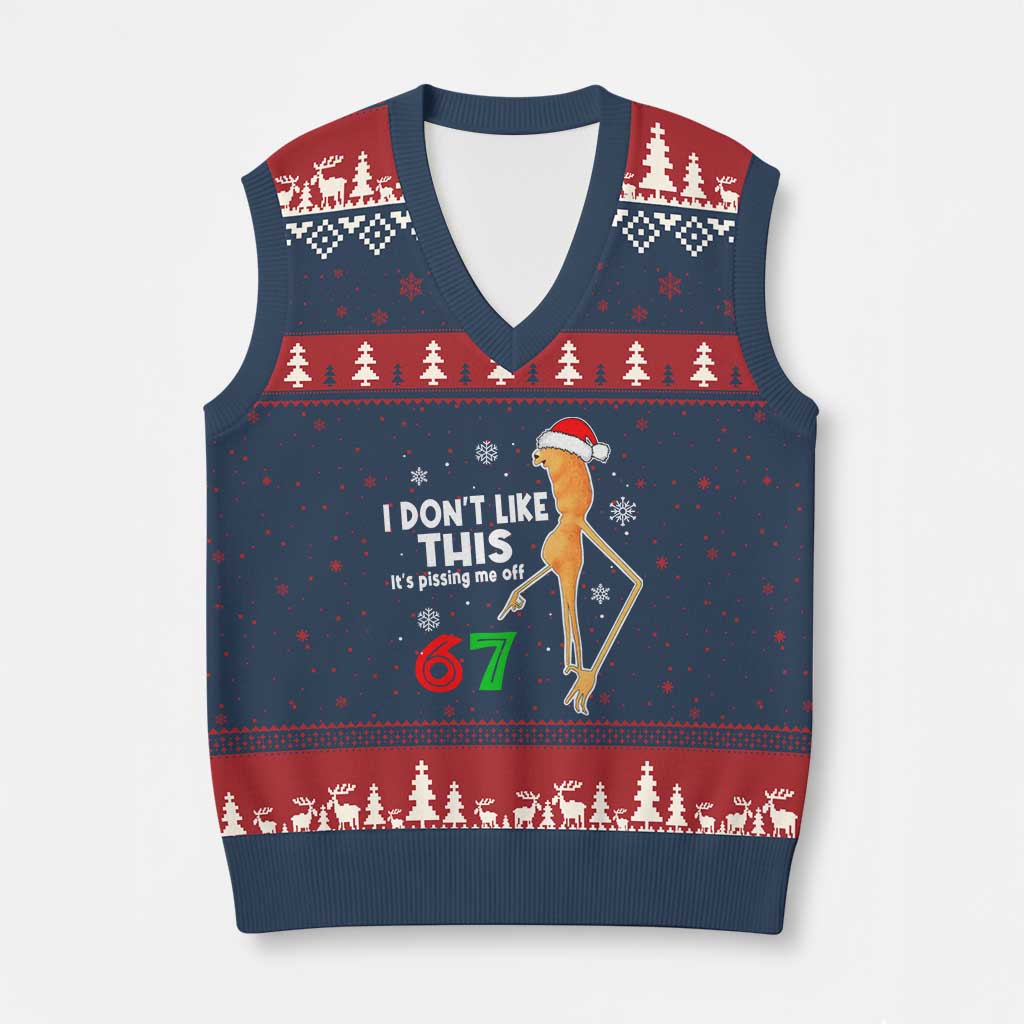 Funny Marcus The Worm 67 Meme Xmas V-Neck Knit Sweater Vest I Don't Like This It's Pissing Me Off TS11 Navy Red Print Your Wear