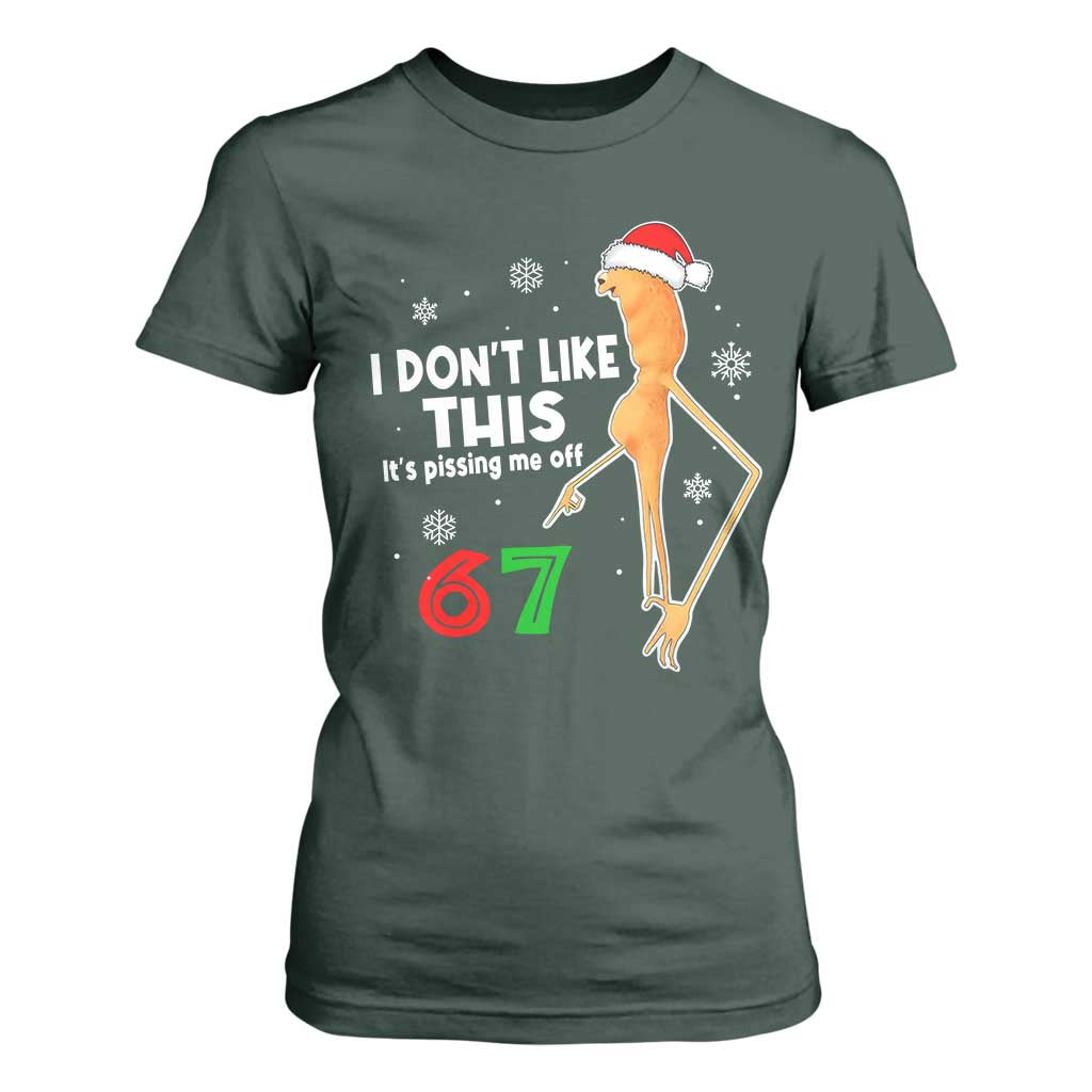 Funny Marcus The Worm 67 Meme Christmas T Shirt For Women I Don't Like This It's Pissing Me Off TS11 Dark Forest Green Print Your Wear